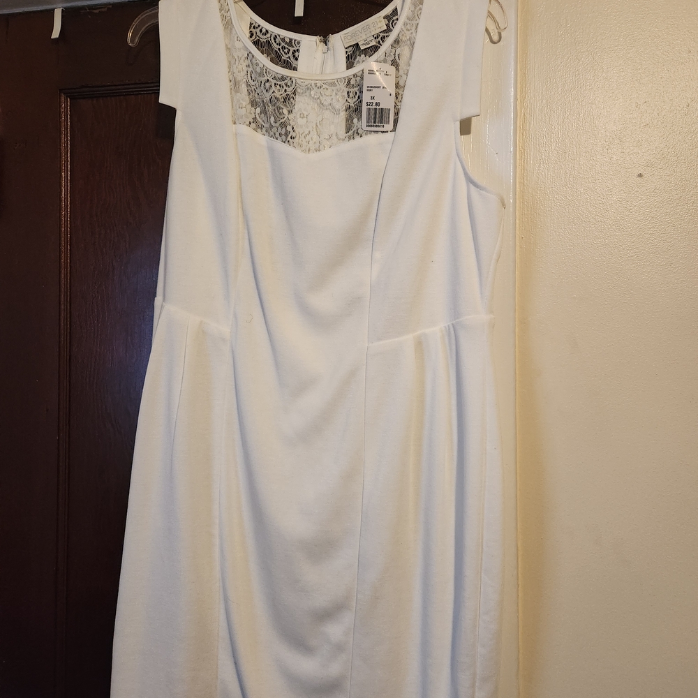 Forever 21 White Lace Accent Midi Dress